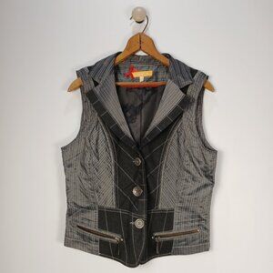 Crisca Grey Striped Sleeveless Vest Waistcoat Womens EU 40 US 10 Unique Office